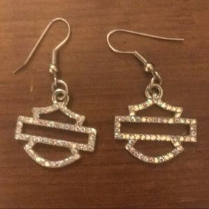 Harley Davidson Clear Rhinestone Earrings